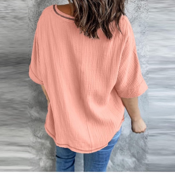 Jpgif Womens Cotton Linen 3/4 Sleeve V Neck Top New With Tags - Picture 2 of 3